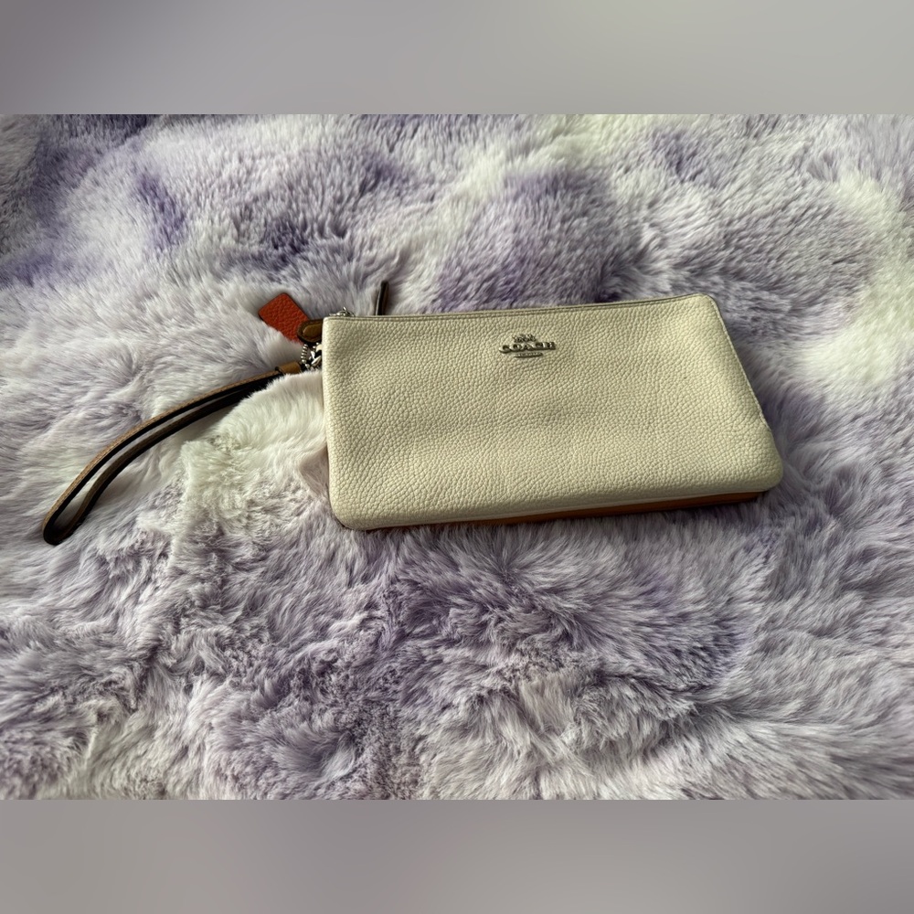 Coach Ivory and Tan Double Wristlet Clutch pebble leather